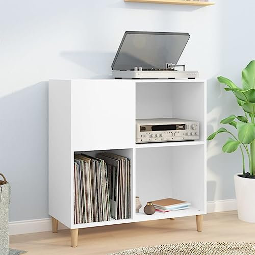 JUNZAI Armoire à disques blanc 84,5x38x89 cm bois d'ingénierie,Porte Vinyle,Meuble Platine Vinyle,Rangement Vinyle