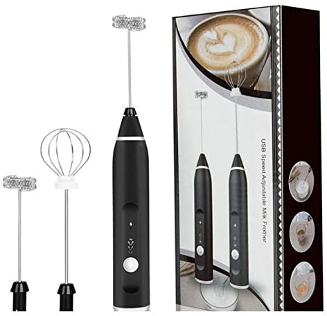 ERICAT Electric Hand Mixer Milk Frother Stainless Steel Easy Operation Handheld Coffee Foam Mixer for Kitchen Black 0.8A 5.5V 2W/714