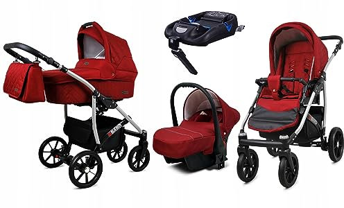 BabyLux® Kinderwagen Set 4 in 1 - Qbaro - incl. Babywanne, Buggy Sportsitz, Auto-Babyschale, ISOFIX-Basisstation - Autositz - Kinderwagenset - Kombikinderwagen mit Wickeltasche usw.