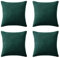 Hafaa Cushions with Covers Included 45 x 45 Cm Set of 8 Pcs (4 Emerald Cushion Covers, 4 Cushion Inserts) - Stripe Velvet Square Throw Pillow Case Decorative Sofa Cushion with Invisible Zipper