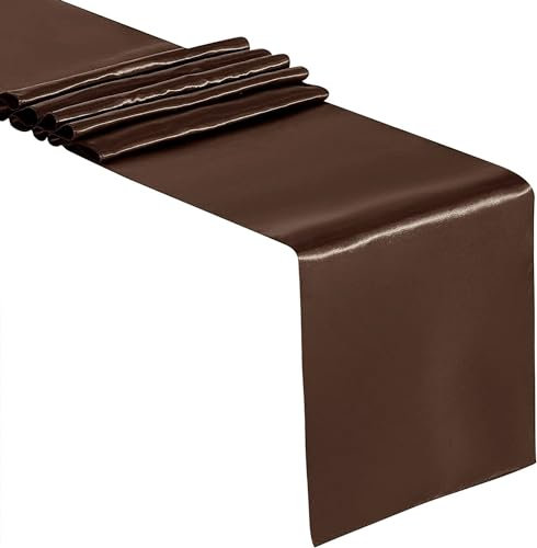 Wambere 2 Stück Tischläufer,30cmx275cm Zartes Satin Tischband,Table Runner Tischdeko für Esszimmer Party Urlaub Dekoration Hochzeit Festliche Dekoration zu besonderen Anlässen Deko,Braun