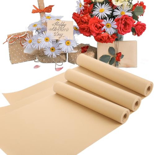 APACALI 3 Stück 90M Kraftpapier Rolle, 44CMx30M Packpapier Rolle, Geschenkpapier Braun, Kraftpapierrolle Geschenkpapier Natur für Kunsthandwerk Geschenkverpackung Verpackung Post Versand und Pakete