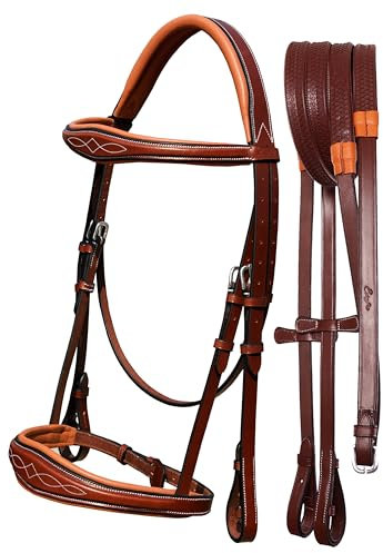 Exion Fancy Erhöhte, gepolsterte anatomische Zaumzeug mit Zügeln - Eichenbraun, Übergröße