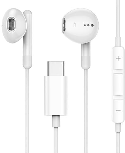 NoveltyThunder USB C Headphones Earphones Headset Earbuds with Microphone with In-Line Remote Control For Samsung Galaxy Z Flip 5 / Z Fold 5 / Z Fold 4 / Z Flip 4 5G (White)