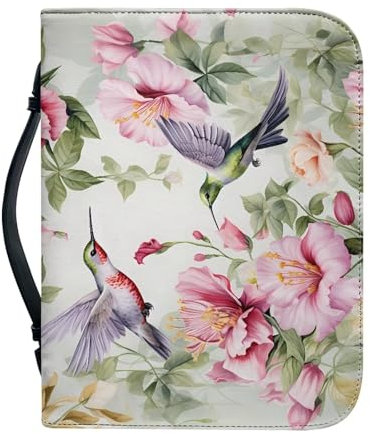 ZIATUBLES Borsa porta libri con motivo floreale colibrì di grande capacità, con tasche con cerniera, borsa per libri per studio biblico cristiano all'aperto, XL