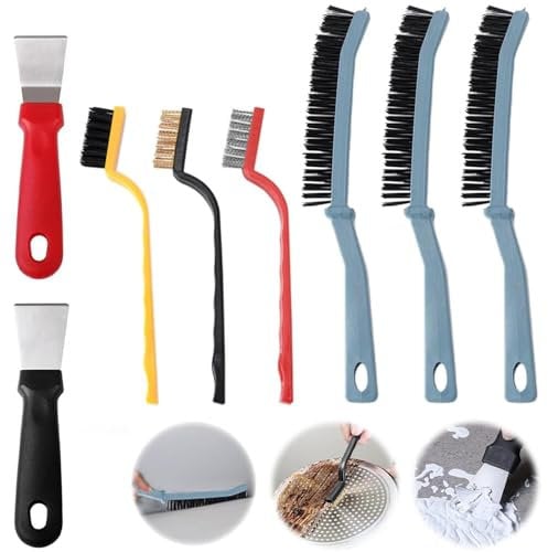 LINXINS 2 Pcs Oven Scraper Tool Non scratch,3Pcs Crevice Cleaning Brush Uk Hard Bristle Narrow Gap Cleaning Brush,3Pcs Small Thin Wire Crevice Cleaning Brush for Rust Removal