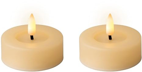 LED Teelichter mit Timer 6,5x5cm 2 Stück - Outdoorkerzen mit 6 Stunden Timerfunktion - Flammenlose Kerzen als Outdoor Tischkerzen Dekokerzen Teelicht Kunstkerzen - Creme Warmweiß