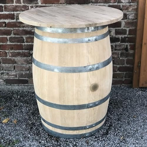 Fass-Schmiede Weinfass Stehtisch mit Eichenholzplatte (Whiskyfass-Optik)