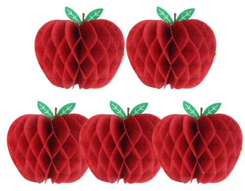 EASY JOY 5 Stück Roten Apfel geformt Papier Wabe, Honeycomb Papier Apfel hängende dekoration für Geburtstag Sommer Hochzeit Garten Schwimmbad Schule Klassenzimmer Zurück zu Schule Obst Party
