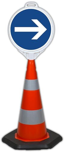 UvV ECOSign Leitkegel, Warnkegel mit Schild PVC 70 cm >3.5 kg schwer reflektierend (Fahrtrichtung rechts VZ 211)
