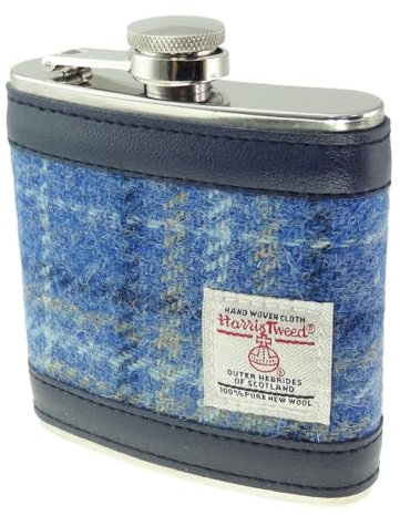 Glen Appin Harris Tweed Hip Flask Gift Boxed (Colour 129 Light Blue)