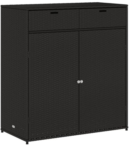 Willood Gartenschrank Schwarz 105x55x113 cm Poly Rattan Geräteschrank mit viel Stauraum, Beistellschrank Schrank mit Türen, Balkonschrank Terrassenschrank