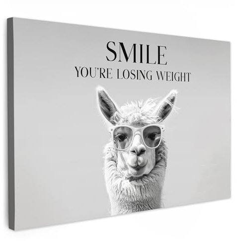 MuchoWow© Wandbilder 90x60 cm Badezimmer WC Toilette Wanddeko Zimmerdeko Wandgemälde Zimmer Deko auf Wand Dekoration Wall Art Zitate - Lama - Lächeln - Sprichwörter - Grau