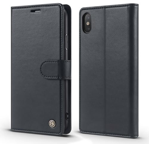 LOLFZ Wallet Case for iPhone X iPhone XS (5.8), Magnetic Flip Case RFID Blocking Card Slots Kickstand Premium PU Leather Protective Phone Cover for iPhone X/iPhone XS - Black