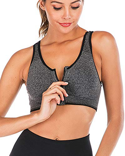 FXTYK Zip Front Sport-BH Post Surgery BH YogaWorkout Fitness Activewear Racerback gepolsterte BHS für Frauen