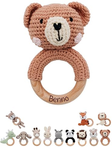 wunderwunsch Beißring Geschenk personalisiert, Baby Geschenke zur Geburt | Greifling, Holz Spielzeug, Greifspielzeug, Rassel, Greifringe, Babyrassel mit Namen, Mädchen, Junge, Neugeborene
