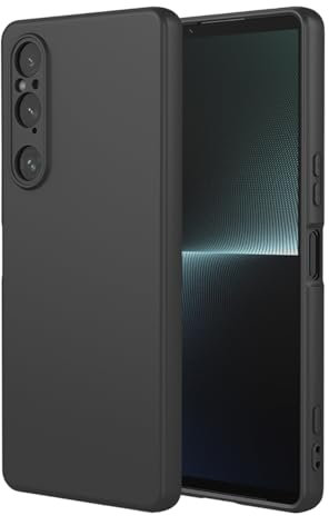UPLAI Hülle für Sony Xperia 1 V, Ultra Dünn Seidig Flüssiges Silikon Stoßfest Handyhülle mit Prämie Faserfutter, Weich TPU Stilvoll Schutzhülle. Schwarz
