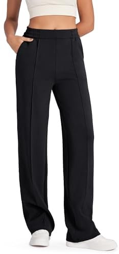 G4Free Smoofit Modal Soft Women Straight Wide Leg Trousers for Women UK Elegant Business Casual Trousers Elasticated Pull On with Pockets(Black,L,27)