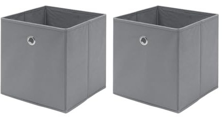 Foldable Storage Cubes - Set of 2 Fabric Storage Boxes with Ring Handles - Grey