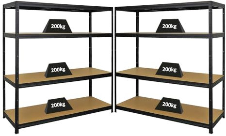 PROREGAL Mega Deal 2er-Set Schwerlastregal Giant Elephant 160x150x60cm mit 4 Ebenen Fachlast 200kg Schwarz, Kellerregal, Steckregal, Garagenregal, Lagerregal