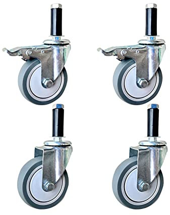 Robuste 10,2 cm große Räder mit langem Gewindebolzen, M12 × 60 mm, Dehnschraube, drehbar, leise, Gummi-Hülse, 400 kg Kapazität, Möbel, Gerüste, Werkbank, Esszimmer, Auto (4 Stück)