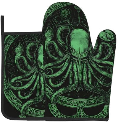 Ofenhandschuhe und Topflappen, Motiv: Cthulhu-Mythos, hitzebeständig, ideal zum Backen, Kochen und Grillen