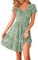 WNEEDU Women's Summer Dress V Neck Short Sleeve Casual Dress Pleated Hem Knee Length T-Shirt Dresses with Pockets Olive Green Leaf L