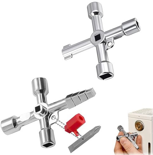 4 Wege Heizungsentlüftungsschlüssel,2 Stück Universal Schaltschrankschlüssel,Bauschlüsselsatz,Entlüftungsschlüssel für Heizkörper,Zinklegierung Heizung Entlüftungsschlüssel - Poröser Stil, Silber