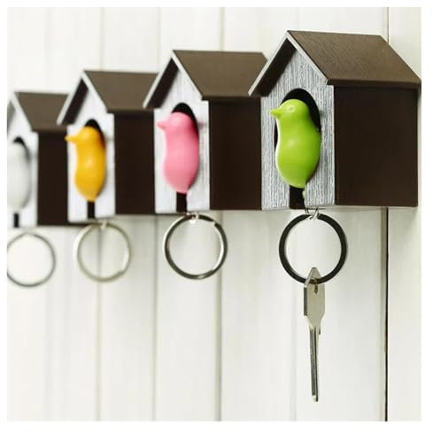 Schlüsselhalterkasten Vogelhäuschen Schlüsselanhänger Haus Nest Wandhaken Halter Kleiderbügel Kreative Vogelpfeife Aufbewahrungsbox Spatz Schlüsselanhänger Ring Rack Organisieren(Black bird,White hous