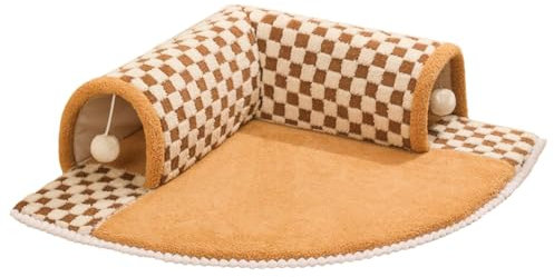 Cama túnel para Gatos | Túneles para Gatos para Gatos Interior | Túnel para Gatos Esponjoso para Debajo del árbol Navidad | Túnel para Gatos 2 en 1 con Alfombra y Pelota Peluche para Gatito hurón