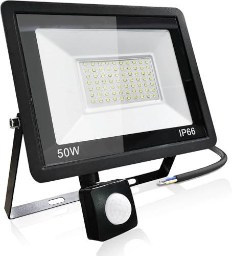 CREATESTAR Focos LED Exterior con Sensor de Movimiento 50W, 5000LM IP66 Impermeable Proyector LED Exterior, foco exterior de Floodlight foco 6500K, luz de inundación para almacén garaje jardín patio