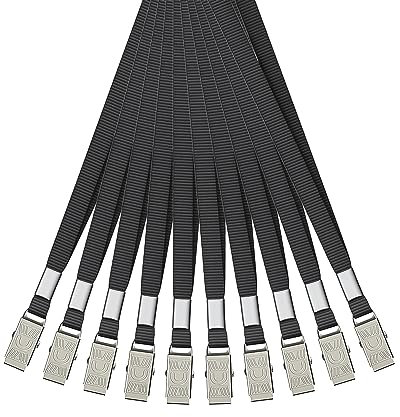 Uniclife Lanyards en Gros ortes-badges à Lanières Plates avec Clips Métalliques Lanières Noires en Nylon pour Bureau, Maison, École Porte-cartes et Porte-noms, 50 Pcs