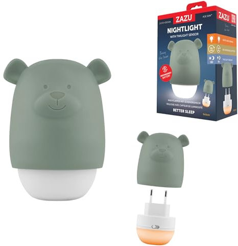 ZAZU Benny Veilleuse Bébé Automatique avec Détecteur de Crépuscule – Rechargeable | Blanc & Orange | Autonomie 70h | Mode Voyage | Lampe de Nuit Portable pour Enfants (Sauge)