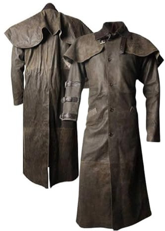 Leather Verse Mens Real Black Leather Long Coat Duster Riding Hunting Steampunk Trench Matrix Coats