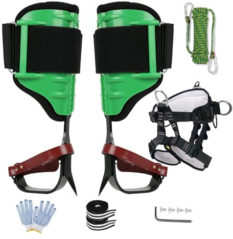 timiland Tree Climbing Spikes Set,Tree Climbing Gear with belts and Climbing Ropes,Height Adjustable Tree Climbing Tool,Climbing Spurs for Climbing, Logging, Hunting, Observation(GREEN SET C)