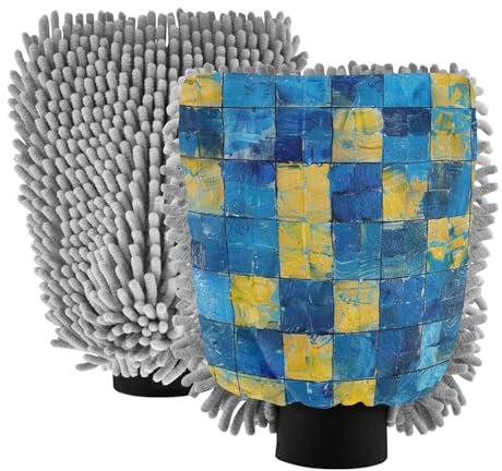 Das ganze Bild besteht aus blauen und gelben Quadraten, Autowaschhandschuh, Mikrofaser-Handschuh, kratzfrei, Waschhandschuhe für Autos, sichere Handschuhe, 2 Stück