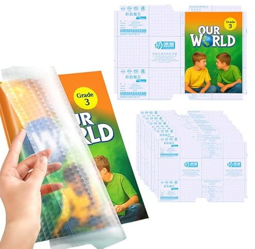JYNVO 10er-Pack selbstklebende transparente Buchhülle, Buchhülle aus Recycling-Materialien, transparente verschleißfeste Buchhülle, Notizbuchhülle mit Etikett, geeignet für Schule, Büro