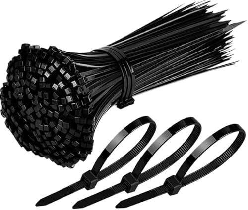 Kabelbinder Schwarz 300mm x 7.6mm - 100 Stück UV-beständig, 75kg Zugfestigkeit, selbstsichernd für drinnen und draußen - Ideal für Kabelmanagement, Gartenarbeit, Haushalt, Werkstatt, der Garage