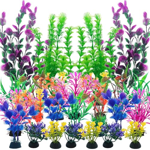 SLOCME Lot de 25 plantes artificielles pour aquarium – Plantes colorées pour aquarium en plastique, (6–30 cm)