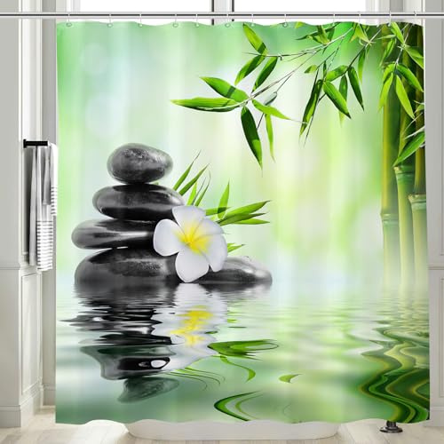 Vgzsyomqib Duschvorhang 240x200 Extra Breit Anti Schimmel Zen Vorhang Curtain für Badewanne Wasserdicht Stoff Shower Curtains Bambus Orchidee Motiv Duschvorhänge Waschbar Textil, Grün Schwarz