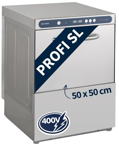 GastroHero Geschirrspülmaschine 50x50, 400 V, Edelstahl PROFI-GSM54SL | 60 Körbe/Stunde, Reiniger- & Klarspüldosierer, mit Ablaufpumpe, Digital, Made in Europe, 320 mm Einschubhöhe, 3 Spülprogramme