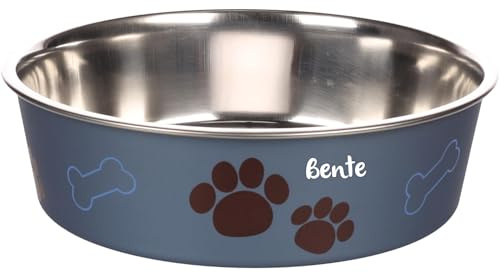 Personnalisable Gamelle pour Chien en Acier Inoxydable 1500ml (L) Bleu métallique – avec Anneau antidérapant & Stable – pour Les Grands Chiens – personnalisée avec Le prénom – Petslino