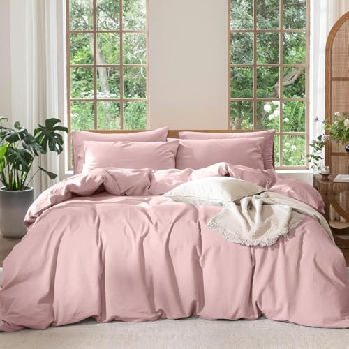 Boqingzhu Bettwäsche 200×200 cm Baumwolle 3tlg. - Altrosa | 100% Baumwolle Bettwäsche-Sets mit Reißverschluss, OEKO-TEX Zert, Sicher, Weich, Atmungsaktiv, Rosa Pink