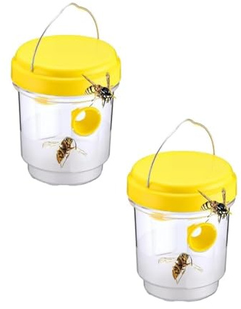 2er Set Wespenfallen für draußen 9x11.8cm - Lebend Fallen zum Aufhängen gegen Wespen, Bienen, Hornissen - Hornissenfalle Bienenfalle Fliegenfalle - für natürlichen Lockstoff (Gelbx2)