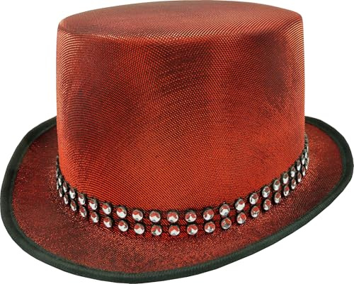TrendandStylez Glimmer Zylinderhut mit Strassband – Glitzer Partyhut in Rot, Schwarz oder Silber – für Damen & Herren – Kostüm Accessoire für Karneval, Fasching, Silvester, Show & Bühne Gala