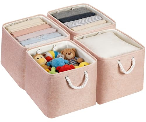 JUNLAI 4 Pack Fabric Storage Boxes, Kallax Storage Boxes 33 x 38 x 33 with Handles, Foldable Large Storage Pink Basket for Office & Home, Book, Clothes, Toys(Pink)