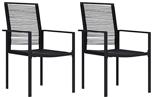 Holamys Gartenstühle 2er Set, Schwarzes PVC Rattan, 60x55x90cm Outdoor Stühle für Balkon und Terrasse, Bequeme Terrassenstühle, robust und pflegeleicht