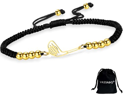 VASSAGO Golf Armband für Damen und Herren Edelstahl zierlich verstellbar Golf Charm Schichtung Sport Link Armband Schnur Golfliebhaber Geschenk Schmuck für Golfer Teenager TochterSpieler (B-G string)