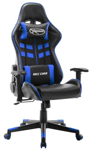 Owoxanthellate Gaming Stuhl Schwarz Blau Kunstleder Höhenverstellbar Rennsitz 67 x 61 x 123-133 cm mit Nackenkissen und Lordosenkissen für Büro PC Arbeitszimmer Gamingstuhl
