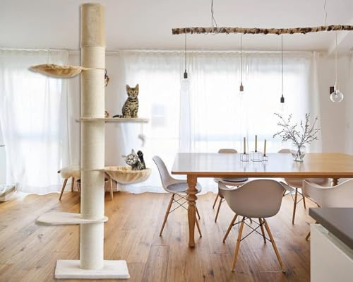 Katzenbaum DeluxePet XXL Kratzbaum Athen EmsCraft24 – 240–275 cm Höhenverstellbar, Stabiler Kletterbaum & Kratzmöbel für große Katzen (Beige)
